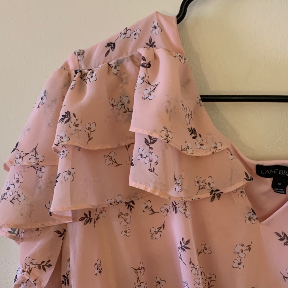 Lane Bryant Pink Floral Ruffle Blouse - Picture 2 of 6
